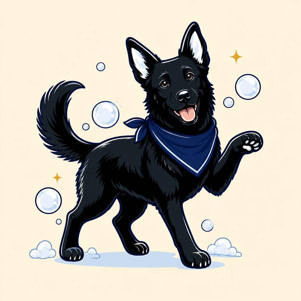 MTL Canine Spa's cheerful black dog mascot waving a paw